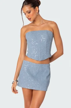 Icing sequined denim corset