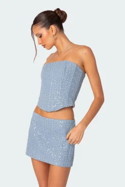 Icing sequined denim corset