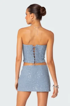 Icing sequined denim corset