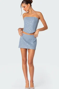 Icing sequined denim corset
