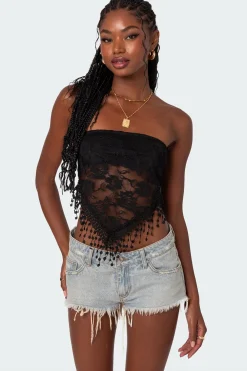 India Sheer Lace Strapless Top