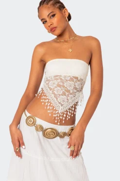 India Sheer Lace Strapless Top