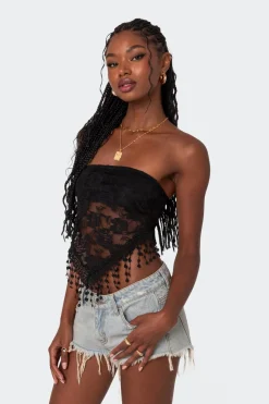 India Sheer Lace Strapless Top