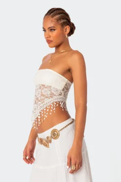 India Sheer Lace Strapless Top