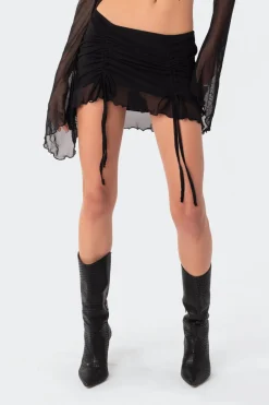 Indigo Gathered Mesh Mini Skirt