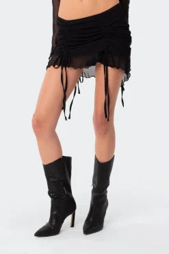 Indigo Gathered Mesh Mini Skirt