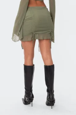 Indigo Gathered Mesh Mini Skirt