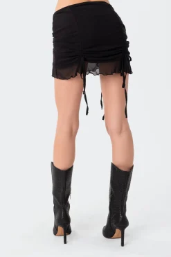 Indigo Gathered Mesh Mini Skirt