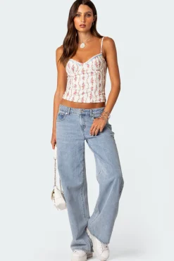 Indira Printed Cupped Lace Up Corset