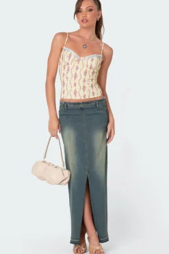 Indira Printed Cupped Lace Up Corset