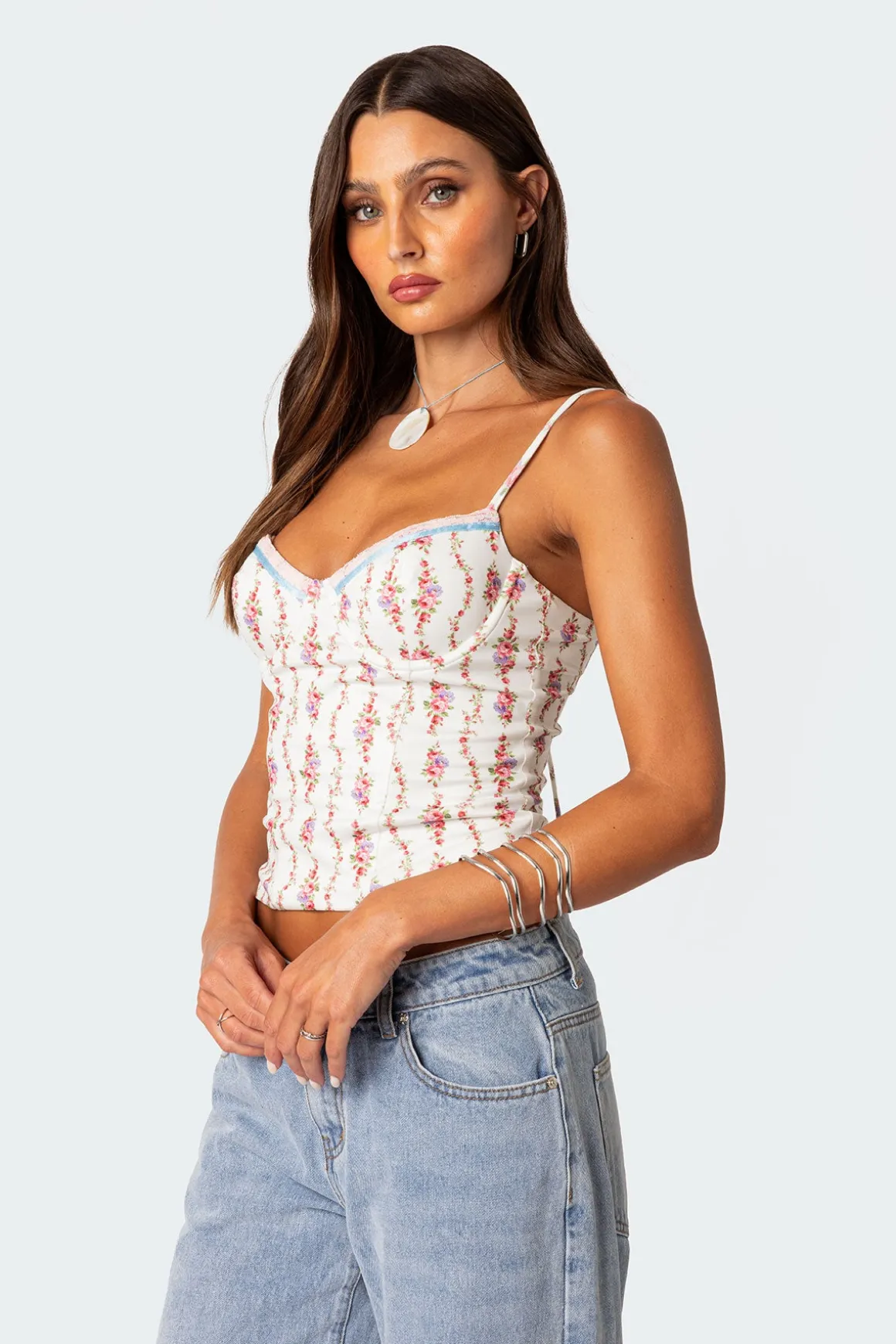 Indira Printed Cupped Lace Up Corset