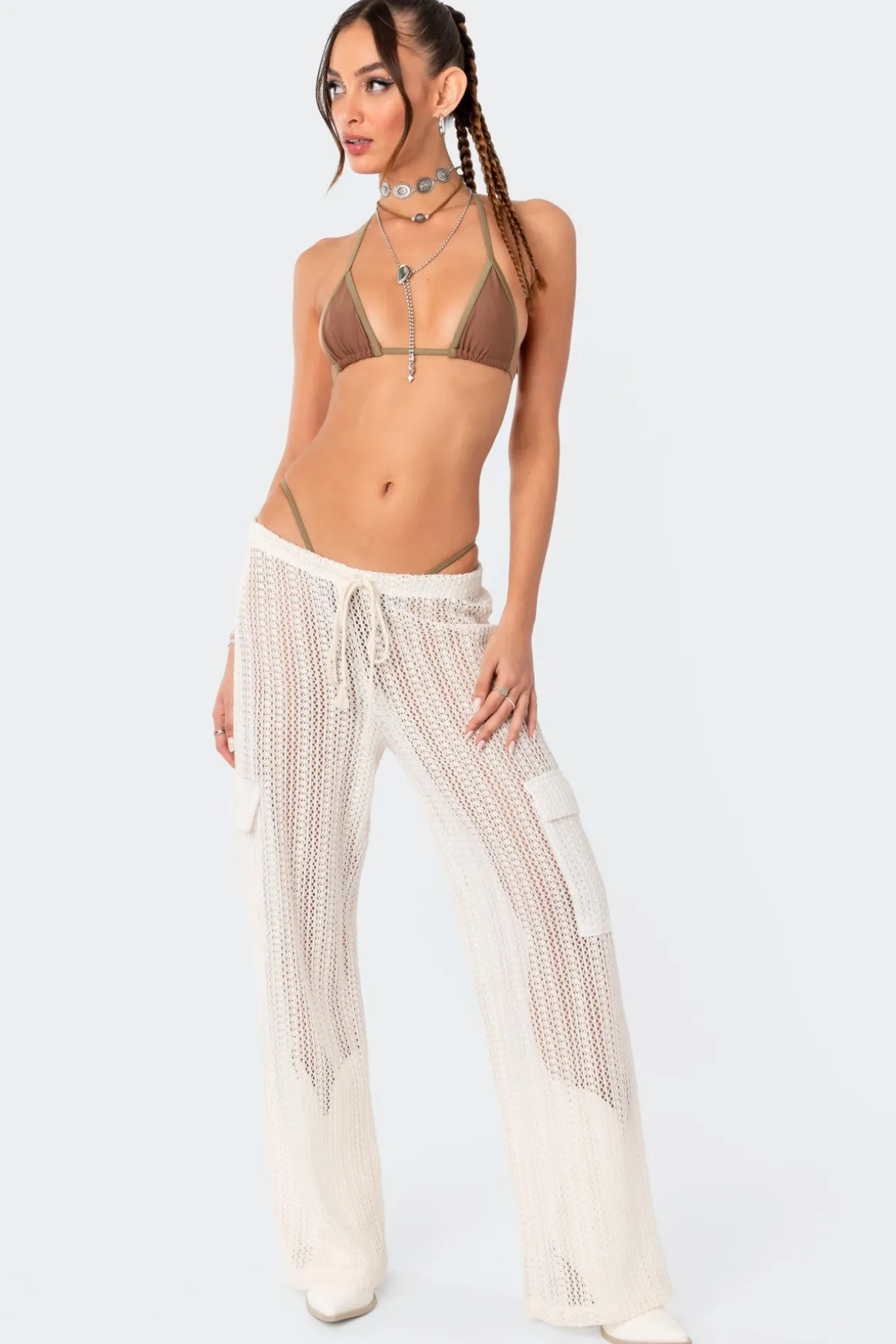 Ines Crochet Low Rise Cargo Pants
