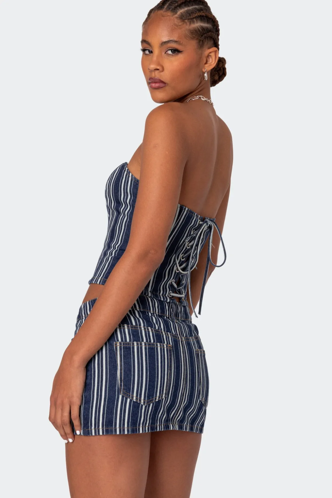 Inez Striped Denim Corset