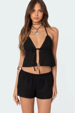 Jael Tie Front Eyelet Halter Top