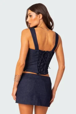 Jemma Lace Up Denim Corset