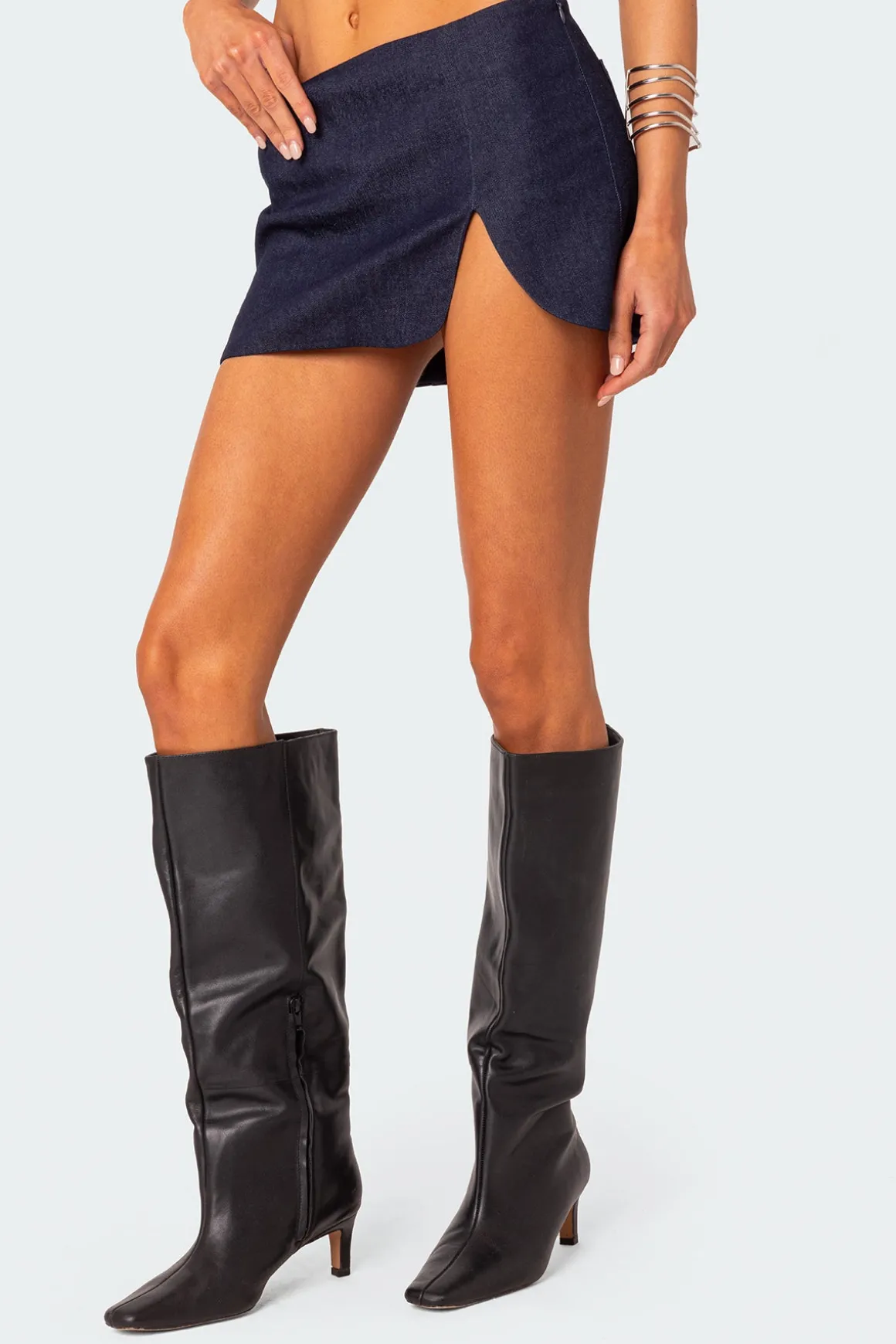 Jemma Side Slit Denim Mini Skirt