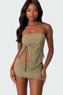 Joy Asymmetric Sheer Mesh Tube Top