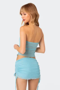 Joy Asymmetric Sheer Mesh Tube Top