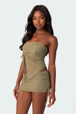 Joy Asymmetric Sheer Mesh Tube Top