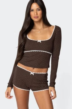 Juliana Polka Dot Ribbed Top