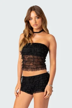 Julianna Sheer Ruffle Tube Top