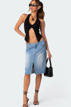 Junia Slitted Denim Midi Skirt