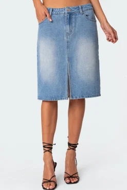 Junia Slitted Denim Midi Skirt