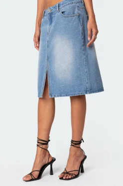 Junia Slitted Denim Midi Skirt