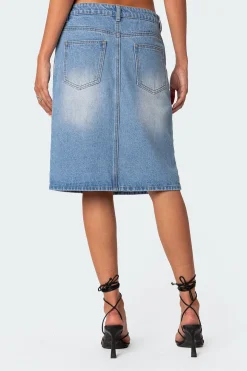 Junia Slitted Denim Midi Skirt