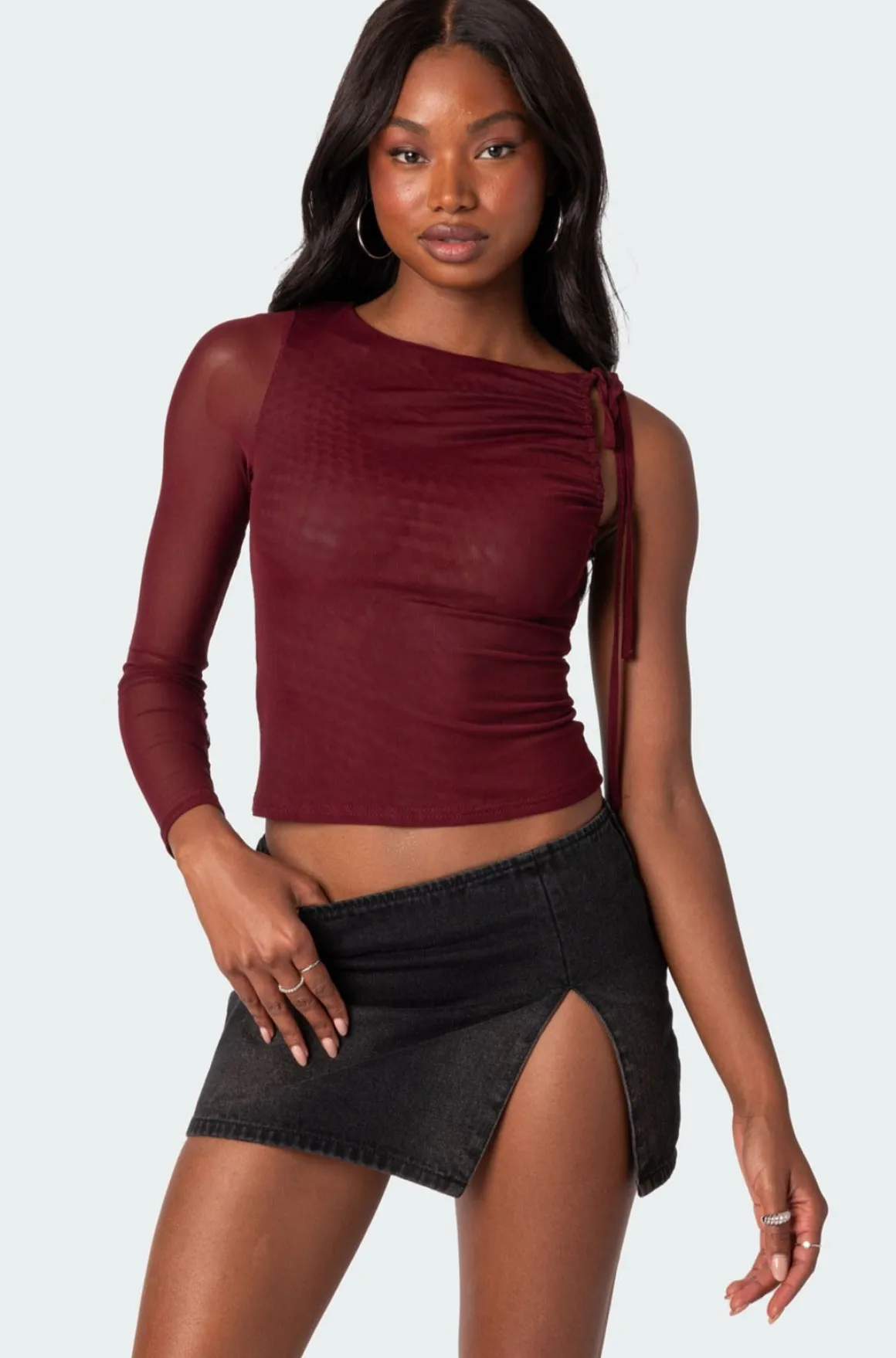 Jupiter One Shoulder Mesh Top