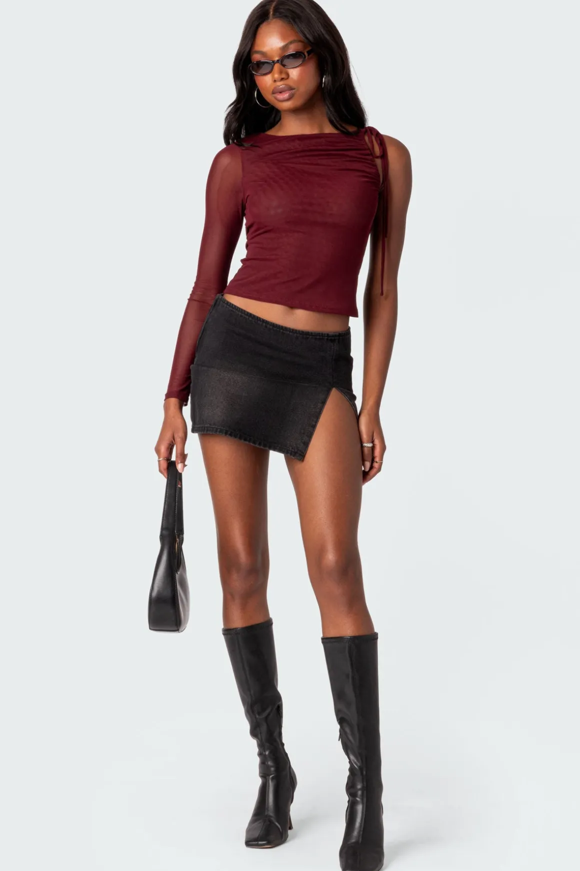 Jupiter One Shoulder Mesh Top
