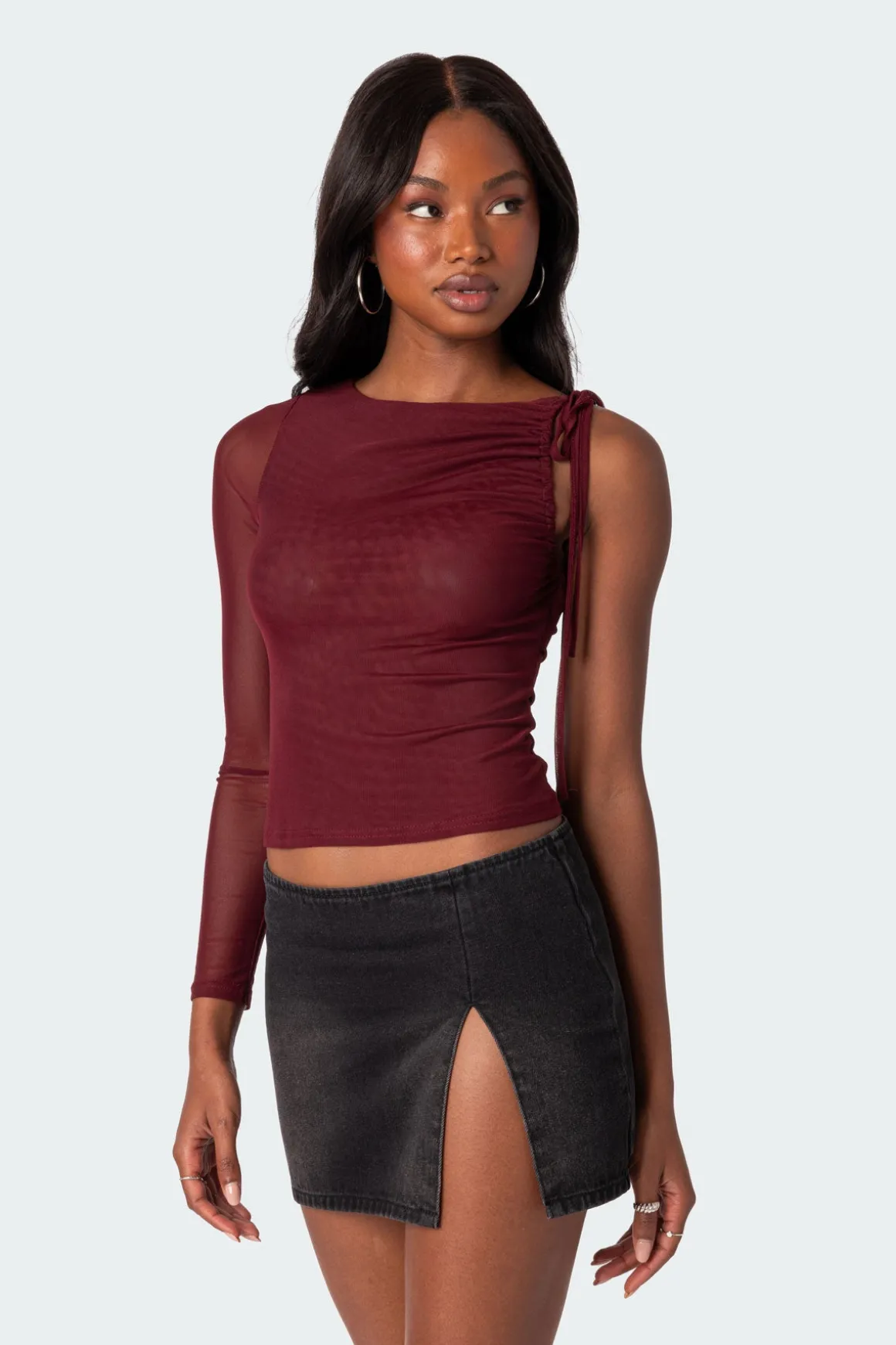 Jupiter One Shoulder Mesh Top