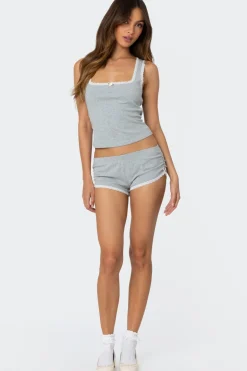 Kadence Ruched Lace Trim Shorts