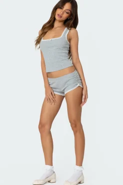 Kadence Ruched Lace Trim Shorts
