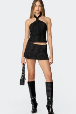 Karine Pinstripe Pleated Mini Skort