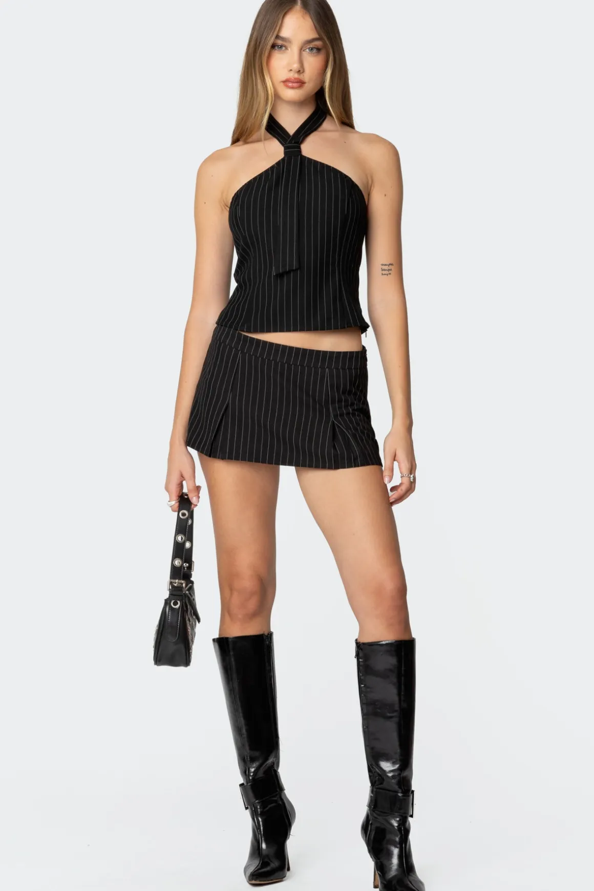 Karine Pinstripe Pleated Mini Skort