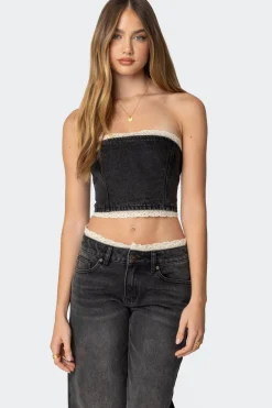 Karlie Lace Trim Denim Tube Top