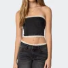 Karlie Lace Trim Denim Tube Top