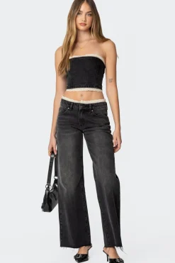 Karlie Lace Trim Denim Tube Top