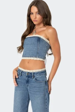 Karlie Lace Trim Denim Tube Top