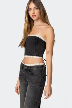 Karlie Lace Trim Denim Tube Top