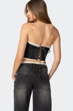 Karlie Lace Trim Denim Tube Top
