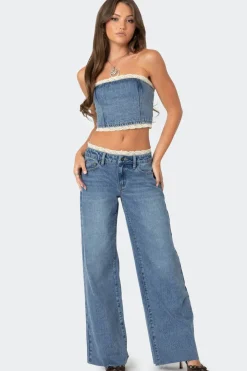 Karlie Lace Trim Denim Tube Top