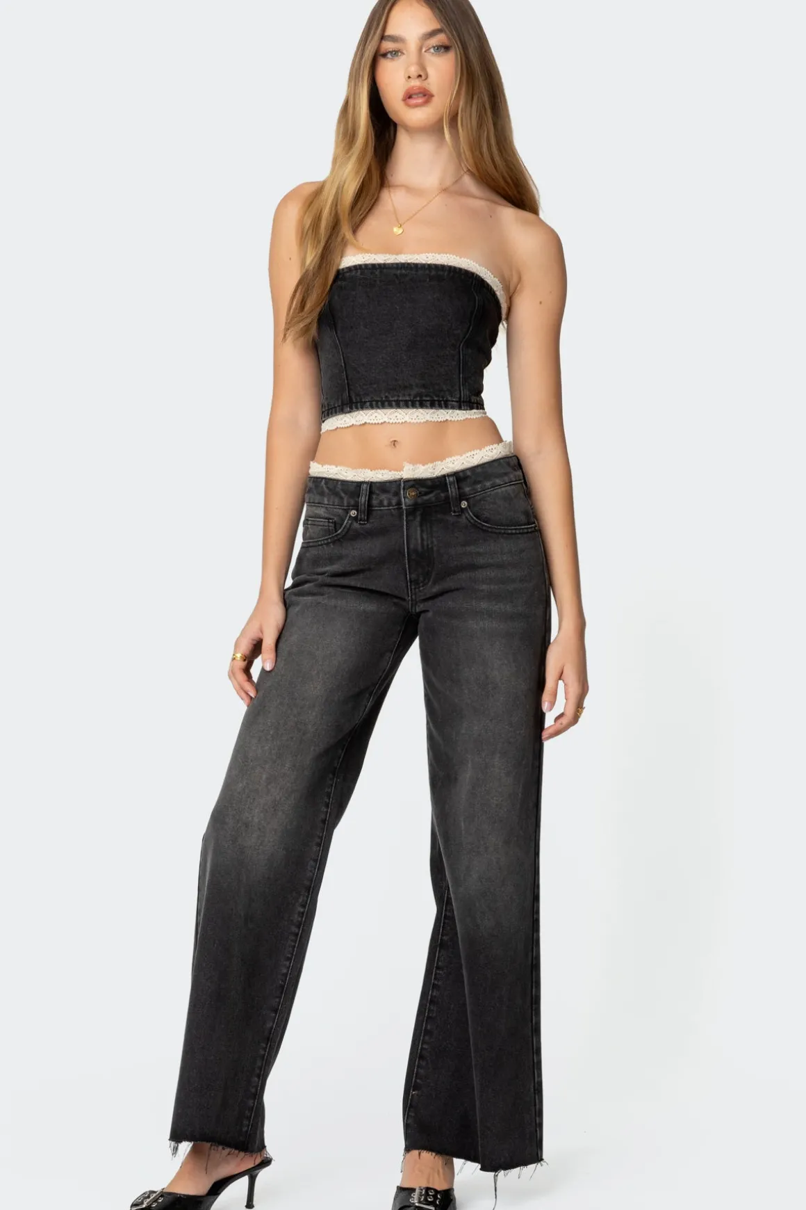 Karlie Lace Trim Jeans