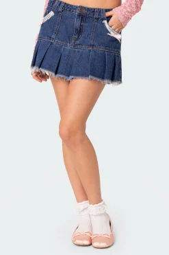 Katalina Pleated Hem Denim Mini Skirt