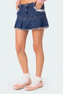 Katalina Pleated Hem Denim Mini Skirt