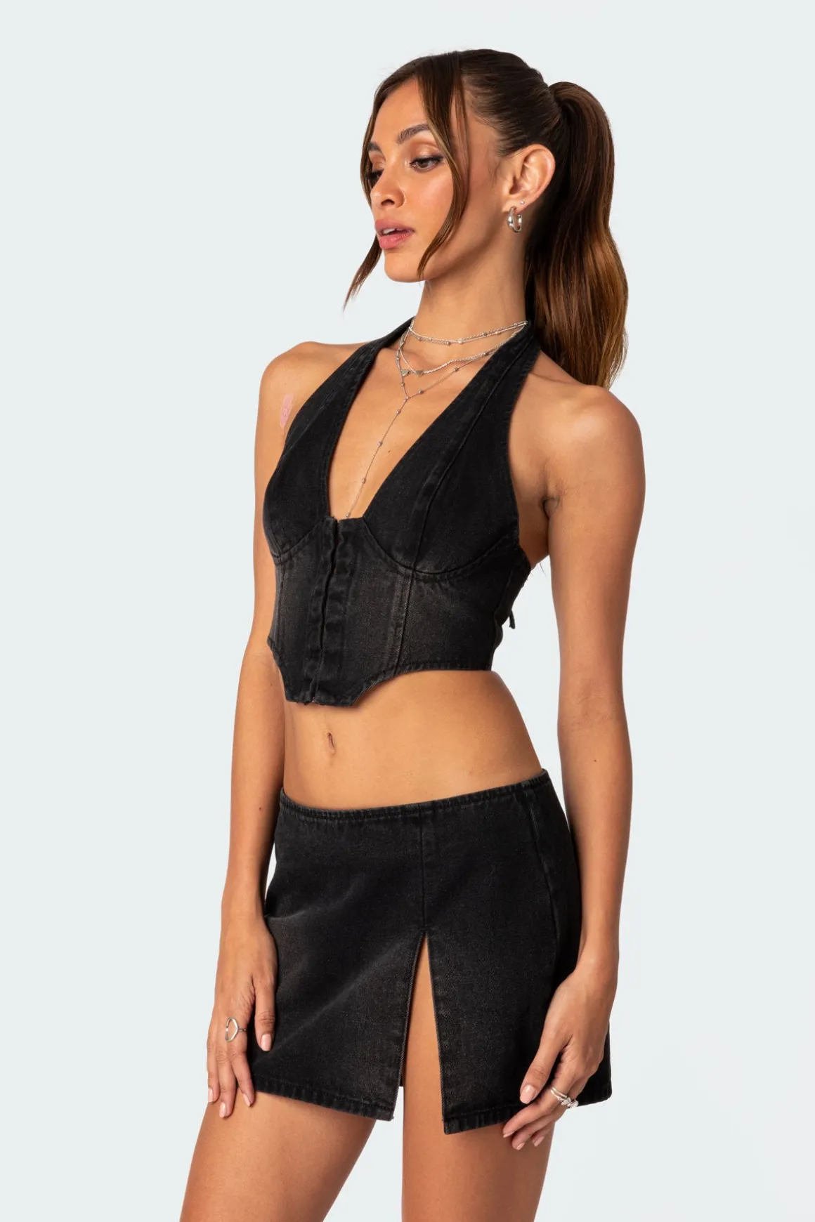 Katrina Lace Up Denim Corset
