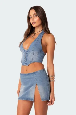 Katrina Lace Up Denim Corset