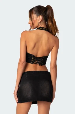 Katrina Lace Up Denim Corset