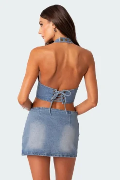 Katrina Lace Up Denim Corset